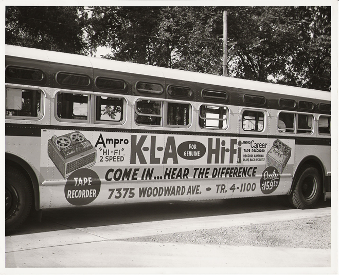 Bus with vintage KLA advertisement on the side